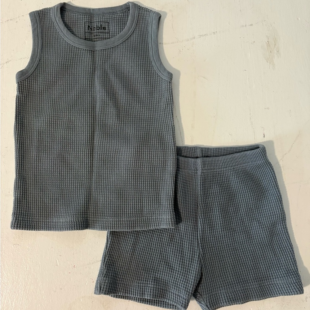 Noble Blue Waffle Tank Top and Shorts PJ Set